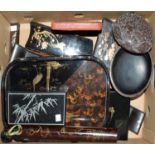 Miscellaneous Chinese and Japanese lacquer articles, to include a carved box and cover and a