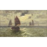 Northern European School, late 19th c - Fishing Boats at Dawn; By Moonlight, a pair, both signed C