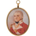 English School, early 19th c ? Portrait miniature of an Officer, in red tunic with white facings,