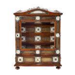 A French engraved brass and ivory mounted jewel cabinet, c1880, fitted with drawers, four of the