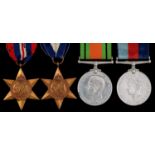 World War Two, four, 1939-1945 Star, France and Germany Star, Defence Medal and War Medal