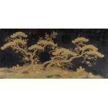A Japanese lacquer panel, Meiji period, decorated in different techniques with cherry trees,