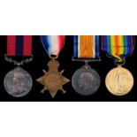 World War One DCM group of four and plaque, Distinguished Conduct Medal, 1914-15 Star, British War