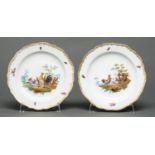 A pair of Meissen plates, late 19th c, painted outside the factory with poultry and insects,