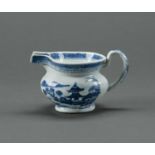 A Chinese blue and white export ware sauceboat, early 19th c, painted with a river scene, 10cm h