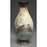 A Japanese cloisonne enamel vase, Meiji period, decorated with two quail and flowering plants, 31.