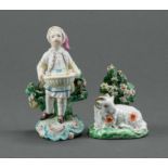 A Derby figure of a boy, c1770,  holding a basket before an apron and wearing a puce cap, on