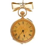 A Swiss 18ct gold keyless cylinder watch, early 20th c, with engraved dial, gold cuvette, 37mm diam,