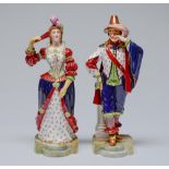 A pair of Royal Worcester English costume figures, 1905, of a richly attired cavalier and lady,