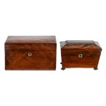 A Victorian mahogany tea chest and a contemporary rosewood tea chest of sarcophagus shape, with