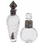 A French silver mounted cut glass scent bottle, mid 19th c, 10cm, Belgian control mark and a