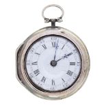 An English silver pair cased verge watch, D Edmonds, Liverpool, No 833, with enamel dial and