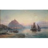 Hubert Thornley (Exhibited 1858-1898) - Bamburgh Castle at Sunset, signed, oil on canvas, 24 x