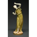 A Royal Worcester shot enamels figure of a dancer, c1895, 33cm h, printed marks and shape No