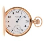 A 9ct gold hunting cased keyless lever watch, American Waltham Watch Co, in plain case with gold