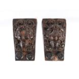 A pair of carved oak lion mask corbels, 18th c,Â  11.5cm h ConditionBoth with wear, one especially
