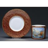 A Lynton coffee can and saucer, 20th / 21st c, the coffee can painted by S D Nowacki, signed, with a