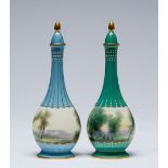 Two Royal Worcester slender baluster vases and covers, 1934 and 1935, similarly painted, one by H