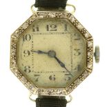 An octagonal diamond cocktail watch, in 18ct white gold, 21 x 21mm, Birmingham 1928