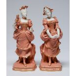 A pair of Mintons white and coral parian figures, standing before a stump on glazed base , early