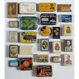 Advertising. Twenty-four tins and matchbox slides, first half 20th c, lithographed in one or more