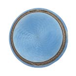 A Continental silver and blue guilloche enamel compact, 55mm diam, import marked, H C Freeman Ltd