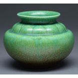 A Pilkingtons Royal Lancastrian vase, c1930, in mottled green and brown eggshell glazes, 10.5cm h,
