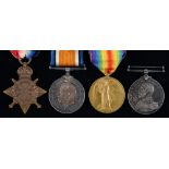 WWI group of four, 1914-15 Star, British War Medal, Victory Medal and Royal Naval Long Service and