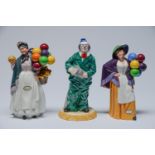 Three Royal Doulton bone china figures - Biddy Pennyfarthing, Balloon Lady and Will He-Won't He?