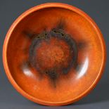 A Pilkingtons Royal Lancastrian bowl, c1930, in the Orange Vermillion glaze, 33cm diam, impressed