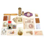 Miscellaneous printed ephemera, a needle case and small format books, c1880-early 20th c, to include