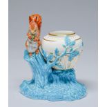 A Royal Worcester stump vase with squirrel, c1880, on rustic turquoise base, 16.5cm h, impressed