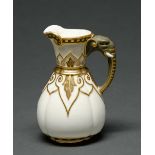 A Royal Worcester elephant handled jug, 1883, with bronze and gilt detailed relief decoration, 15cm