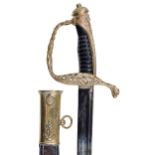 A French model 1837 naval officer's sword and scabbard, blade 70cm ConditionGood condition, scabbard
