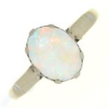 An opal ring, in white gold marked 18ct, 4.2g, size M ConditionOpal slightly scratched from wear