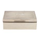 A George VI silver cigarette box, the lid engine turned, cedar lined, 13.5cm l, by J B