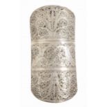 An Indian silver filigree spectacles (?) case and cover, 19th c, 13cm, 4ozs 11dwts ConditionSlightly