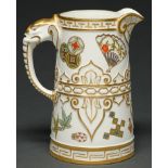 A Royal Worcester aesthetic jug, 1885,  with elephant handle, decorated in two registers divided