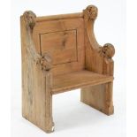 An oak and pine benchÂ incorporating two 19th c gothic foliate carved bench ends, 83cm h; 62cm l