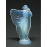 A Sabino opalescent glass statuette of a semi naked young woman, c1930, 19.5cm h, impressed