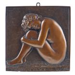 "Coquette". A German bronze bas relief, c1920, inscribed Koketter V-B 1918, even golden brown