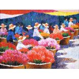 Amornsak Livisit, 20th / 21st c - Flower Markets Thailand, a pair, both signed, oil on board, 29 x