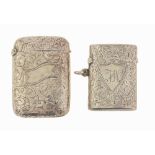 A Victorian silver vesta case, foliate engraved, 45mm, maker JW, Birmingham 1900 and another,