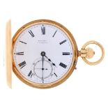 An 18ct gold hunting cased keyless lever watch, Robert Bryson & Sons, Edinburgh, No 9910, with three