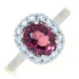 A pink stone and diamond cluster ring, in 18ct white gold, London 2016, 6g, size R ConditionGood