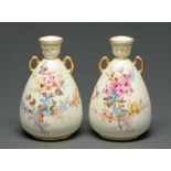 A pair of Royal Crown Derby vases, 1891, painted with wild flowers on a primrose ground, 12.5cm h,