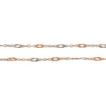 A two colour gold watch chain, early 20th c, 36.5cm l, marked 18, 12g ConditionGood condition