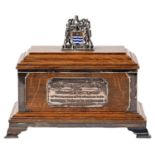 Corporation of Newark. A George VI silver mounted oak freedom casket, the moulded lid surmounted