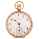 A 9ct gold keyless lever watch, American Waltham Watch Co, with enamel dial, milled band and