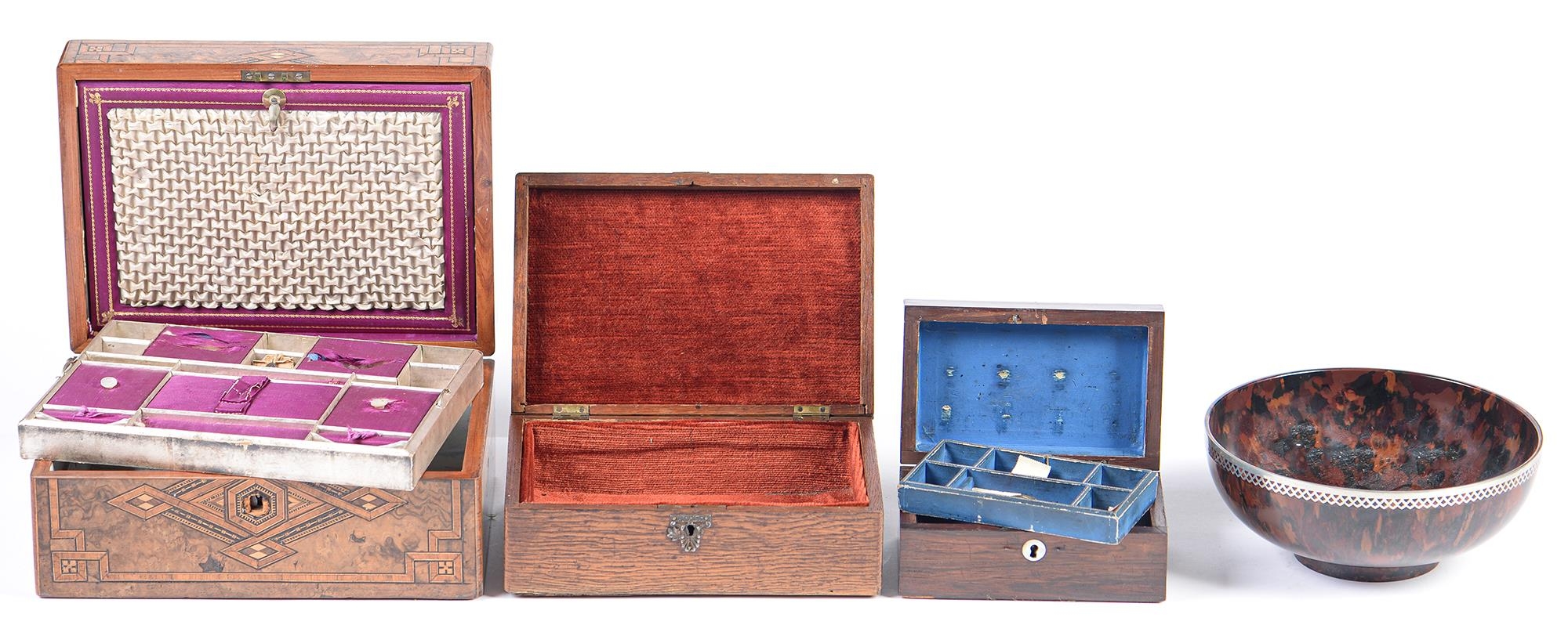 A Victorian walnut and coloured straw inlaid work box, dated 1872, the fitted interior with tray, - Image 2 of 2